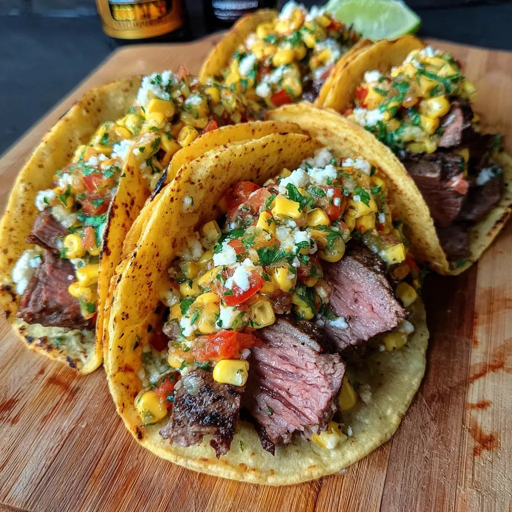 Authentic Mexican Steak Tacos with Fresh Corn Street Salsa - secondary view